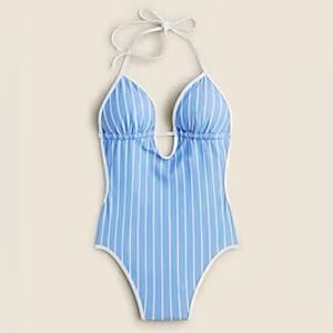 J.Crew Blue & White (Pale Cerulean) Stripe Cutout One Piece Swimsuit in Size 24